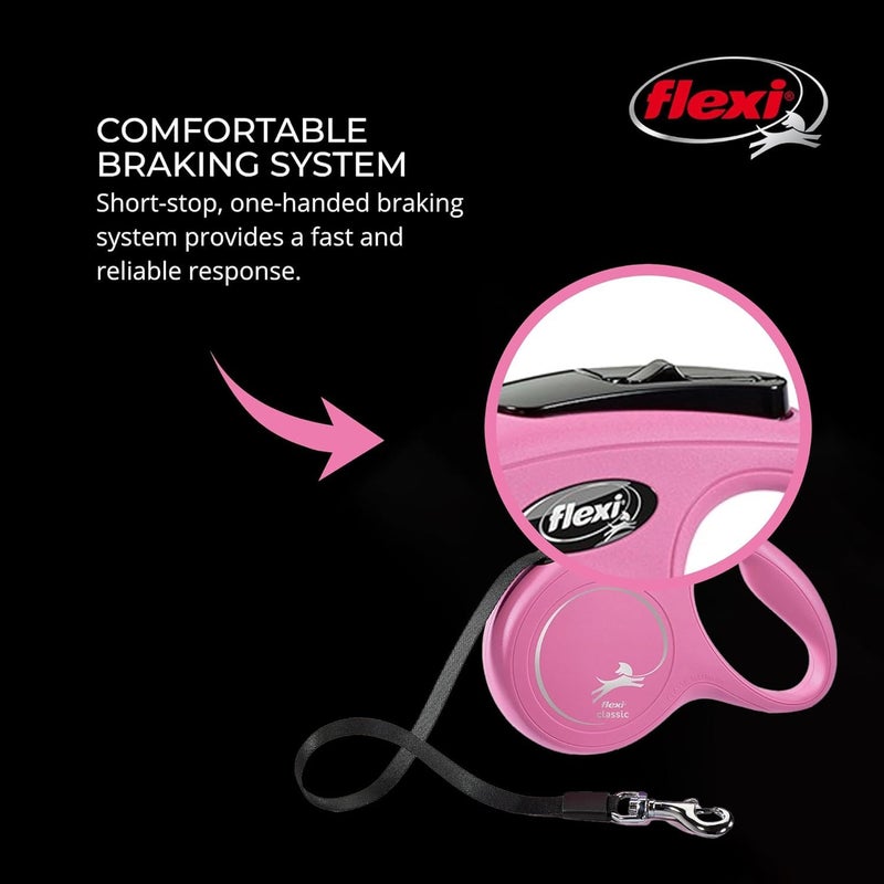 FLEXI New Classic Tape Retractable Dog Leash for X-Small Dogs Upto 26 lbs. â€“ 10 ft., Pink | Tangle Free Pet Walking Leash with One-Handed Brake, Pause, Lock|German Quality Product - Image 5